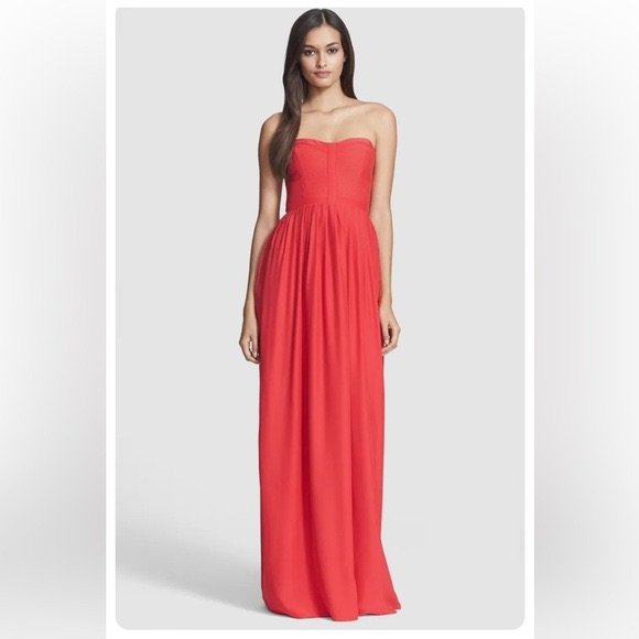 Parker 'Bayou' $308 Strapless Silk Gown / Maxi Dress In Coral Pink - Sz Small